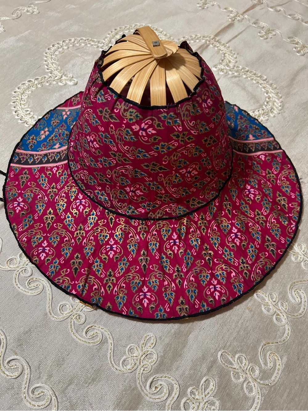 Women's Magenta Printed Boater Hat from Thailand